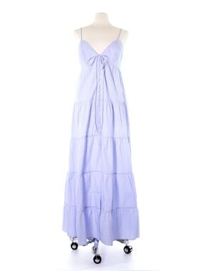 NWT Desigual Pinstripe Strappy Poplin Cotton Maxi Dress Sz L Periwinkle Blue